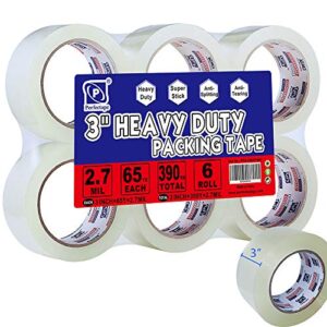 PERFECTAPE 3" Heavy Duty Packing Tape 6 Rolls, Total 390Y, Clear, 2.7 mil, 3 inch x 65 Yards, Ultra Strong, Refill for Packaging and Shipping