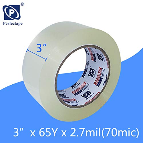 PERFECTAPE 3" Heavy Duty Packing Tape 6 Rolls, Total 390Y, Clear, 2.7 mil, 3 inch x 65 Yards, Ultra Strong, Refill for Packaging and Shipping