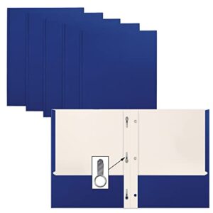 blue paper 2 pocket folders with prongs, 50 pack, by better office products, matte texture, letter size paper folders, 50 pack, with 3 metal prong fastener clips, blue