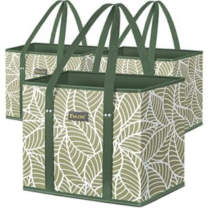 baleine 3pk reusable grocery bags, foldable shopping bags for groceries with reinforced bottom & handles (antique foliage)