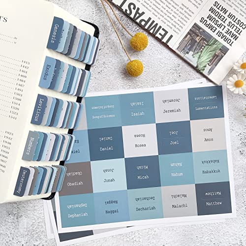 ZIEYOMI Bible Tabs, Bible Journaling Supplies, Large Print Bible Book Tabs for Women and Men, 66 Bible Index Tabs Old and New Testament, Bible Accessories, Include 14 Blank Bible Study Tabs - Blue