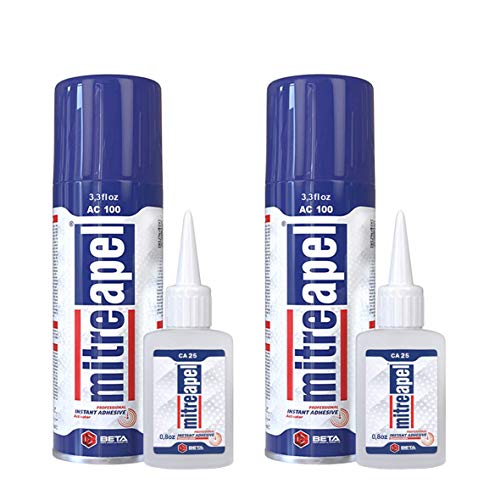 MITREAPEL CA Glue with Activator (2 x 0.80 oz - 2 x 3.30 fl oz.) - CA Glue for Woodworking - Cyanoacrylate Glue and Activator Spray - Crazy Glue, Super Glue for Crafts and DIY Projects - (2 Pk)