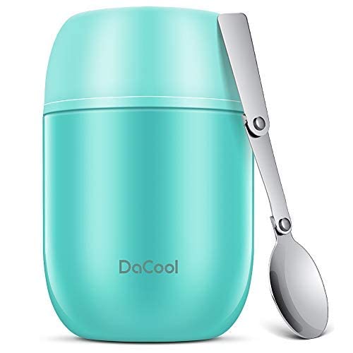 DaCool Insulated Lunch Container Hot Food Jar 16 oz Stainless Steel Vacuum Bento Lunch Box for Kids Adult with Spoon Leak Proof Hot Cold Food for School Office Picnic Travel Outdoors - Cyan Blue