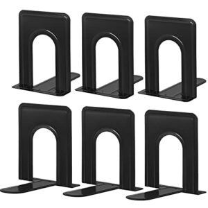 happyhapi bookends, book ends, metal bookend for shelves, non-skid book end to hold books, black book stopper for shelves, book holder for office home kitchen, 5.7x 4.9 x 6.5 in, 3 pair(6 pcs, large)