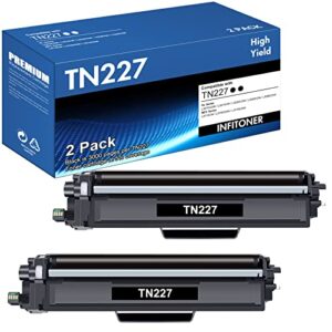 tn223bk tn227bk high yield toner cartridge 2 pack compatible for brother tn227 tn-227bk tn-223bk replacement for mfc-l3750cdw mfc-l3770cdw hl-l3290cdw hl-l3210cw hl-l3230cdw mfc-l3710cw printer black