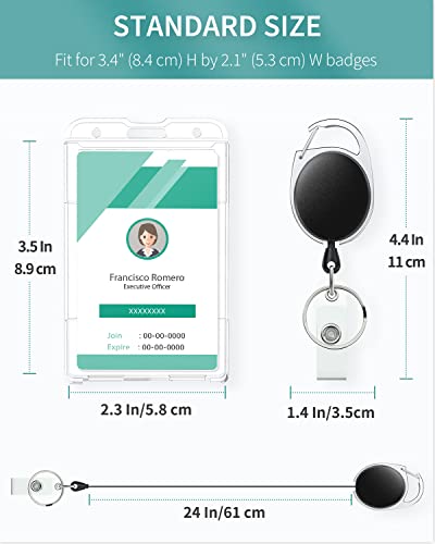 Pawfly Vertical 2-Card Badge Holder with Thumb Slots Hard Transparent PC Case Protector with Retractable Badge Reel Carabiner Clip for IDs Credit Cards Driver’s Licenses and Passes, 2 Pack