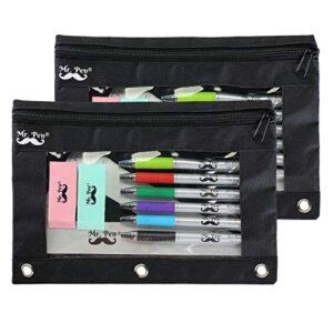 mr. pen fabric pencil pouch with 3 binder holes, black, set of 2