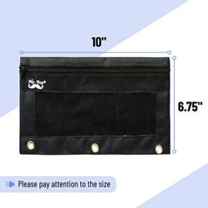 Mr. Pen Fabric Pencil Pouch with 3 Binder Holes, Black, Set of 2