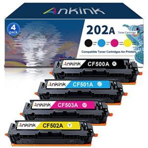 ankink 202a replacement for hp 202a toner cartridges for color laserjet pro mfp m281fdw m281cdw m254dw m281fdn m254dn m254nw m281 m254 printer (black cyan yellow magenta 4 pack) 202 cf500a 202x hp202a