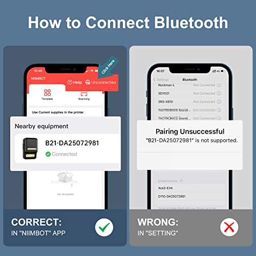 NIIMBOT B21 Inkless Label Maker, Portable Thermal Label Printer for Clothing, Address, Business, Compatible with iOS & Android, with 1 Pack 1.96x1.18 inch White Label, Black