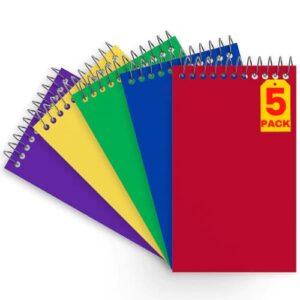 1intheoffice wirebound spiral memo books, memo pads, 3″ x 5″, college ruled, small notepad 3×5, assorted, 75 sheets/pad, 5 pads/pack (5)