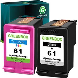 GREENBOX Remanufactured Ink Cartridge 61 Replacement For HP 61 Xl HP 61xl Combo For Envy 4502 4503 4504 4505 Deskjet 1512 1000 1010 2000 3050 3510 Officejet 2620 2621 4632 Printer(1 Black 1 Tri-Color)