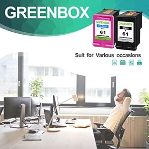 GREENBOX Remanufactured Ink Cartridge 61 Replacement For HP 61 Xl HP 61xl Combo For Envy 4502 4503 4504 4505 Deskjet 1512 1000 1010 2000 3050 3510 Officejet 2620 2621 4632 Printer(1 Black 1 Tri-Color)