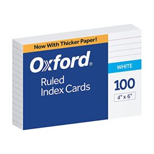 oxford 4″ x 6″ ruled white index cards, 100/pack