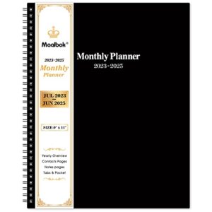 monthly planner 2023-2025 – monthly calendar 2023-2025 with two-side pocket, july 2023 – june 2025, 9″ x 11″, two years monthly planner, cardboard cover, perfect organizer