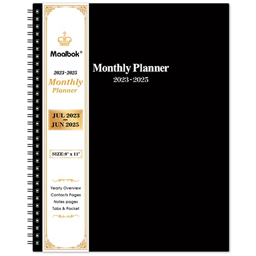 Monthly Planner 2023-2025 - Monthly Calendar 2023-2025 with Two-Side Pocket, July 2023 - June 2025, 9" x 11", Two Years Monthly Planner, Cardboard Cover, Perfect Organizer