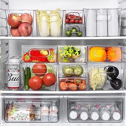 Refrigerator Organizer Bins with Lid, 8 Pack Plastic Freezer Organizer Bins for Freezer, Kitchen, Cabinets - Clear Pantry Organization and Storage Bins Fridge Organizers by GOLIYEAN (8 Pack)