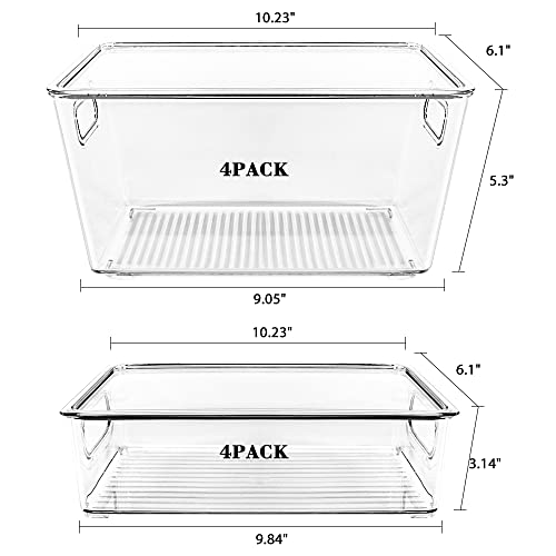 Refrigerator Organizer Bins with Lid, 8 Pack Plastic Freezer Organizer Bins for Freezer, Kitchen, Cabinets - Clear Pantry Organization and Storage Bins Fridge Organizers by GOLIYEAN (8 Pack)