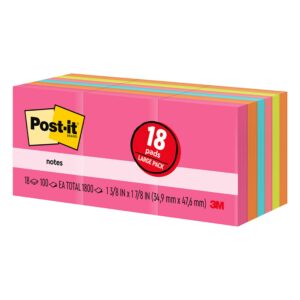 Post-it Mini Notes, 1.5 in x 2 in, 18 Pads, America's #1 Favorite Sticky Notes, Poptimistic Collection, Bright Colors, Clean Removal, Recyclable (653-18AU)