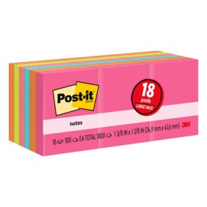 Post-it Mini Notes, 1.5 in x 2 in, 18 Pads, America's #1 Favorite Sticky Notes, Poptimistic Collection, Bright Colors, Clean Removal, Recyclable (653-18AU)