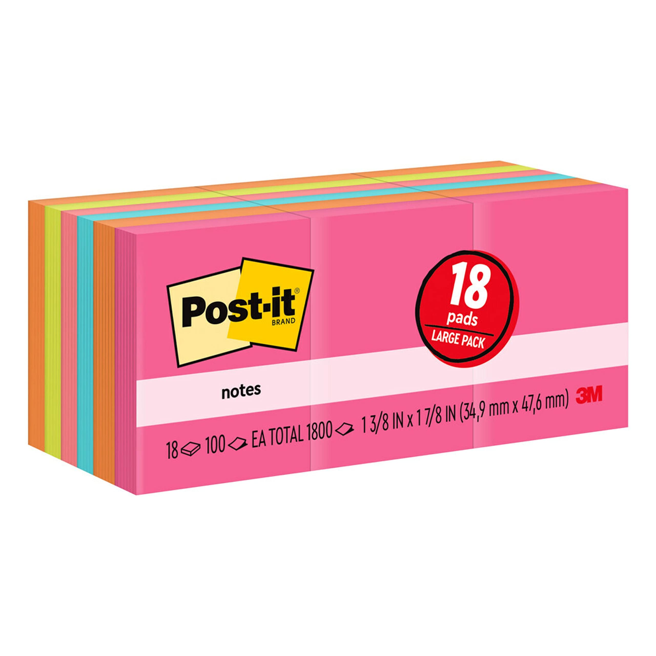 Post-it Mini Notes, 1.5 in x 2 in, 18 Pads, America's #1 Favorite Sticky Notes, Poptimistic Collection, Bright Colors, Clean Removal, Recyclable (653-18AU)