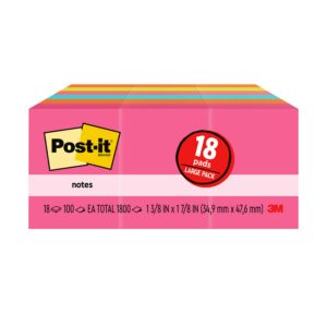 Post-it Mini Notes, 1.5 in x 2 in, 18 Pads, America's #1 Favorite Sticky Notes, Poptimistic Collection, Bright Colors, Clean Removal, Recyclable (653-18AU)