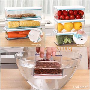 MineSign 6Pack Plastic Stackable Food Containers With Vented Lids And Removable Drain Tray Refrigerator Produce Saver Organizer Bins For Fridge Freezer Fruits&Veggie Storage Kitchen Organization