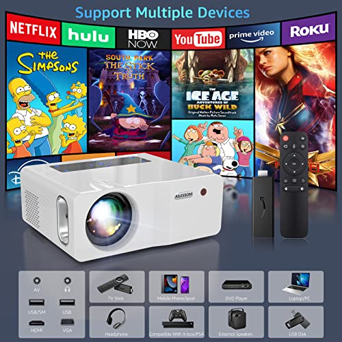 Native 1080P 5G WiFi Bluetooth Projector,15000L 450 ANSI Outdoor Movie Projector 4K Support and Max 450" Display, LED Home Theater Video Projector Compatible with iOS/Android/Win/TV Stick/PS5 White