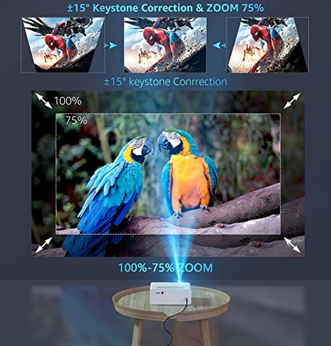 Native 1080P 5G WiFi Bluetooth Projector,15000L 450 ANSI Outdoor Movie Projector 4K Support and Max 450" Display, LED Home Theater Video Projector Compatible with iOS/Android/Win/TV Stick/PS5 White