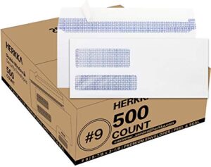 #9 double window security envelopes, herkka no.9 double window business envelopes designed for quickbooks invoices and business statements – number 9 size 3 7/8 inch x 8 7/8 inch – 24 lb – 500 count