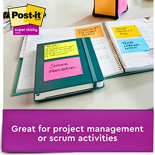 Post-it Super Sticky Full Stick Notes, 3x3 in, 16 Pads, 2x the Sticking Power, Energy Boost Collection, Bright Colors (Orange, Pink, Blue, Green), Recyclable (F330-16SSAU)