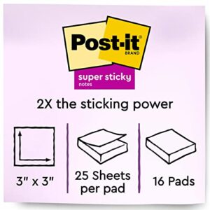 Post-it Super Sticky Full Stick Notes, 3x3 in, 16 Pads, 2x the Sticking Power, Energy Boost Collection, Bright Colors (Orange, Pink, Blue, Green), Recyclable (F330-16SSAU)