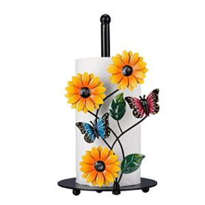 Sunflower Kitchen Paper Towel Holder - Yellow Home Kitchen Decor Accessories - Hegivoc Black Metal Farmhouse Large Towel Stand for Countertops - The Butterfly Lovers