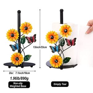 Sunflower Kitchen Paper Towel Holder - Yellow Home Kitchen Decor Accessories - Hegivoc Black Metal Farmhouse Large Towel Stand for Countertops - The Butterfly Lovers