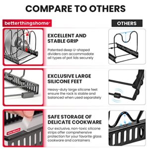 Better Things Home Expandable Pot and Pan Organizer Rack for Cabinet, Pot Lid Organizer Holder with 10 Adjustable Dividers, Anti-Scratch Padding - For Baking Sheet Organizer, Frying Pan Storage (Grey)