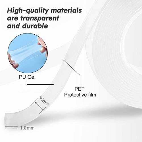 Nano Grip Tape 16.5 FT x 1.2 Inch Reusable Removable Washable Double Sided Sticky Strips Seamless Traceless Tape Adhesive Kitchen Holder