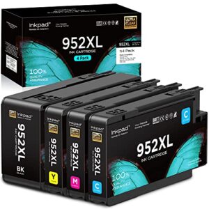 【larger capacity】 952xl high-yield ink cartridges, replacement for hp 952 952 xl ink cartridges combo pack (1bk/1c/1m/1y), for officejet pro 8710 8720 7720 7740 8210 8702 8715 8725 printers