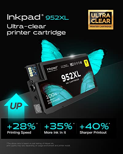 【Larger Capacity】 952XL High-Yield Ink Cartridges, Replacement for HP 952 952 XL Ink Cartridges Combo Pack (1BK/1C/1M/1Y), for OfficeJet Pro 8710 8720 7720 7740 8210 8702 8715 8725 Printers