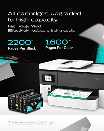 【Larger Capacity】 952XL High-Yield Ink Cartridges, Replacement for HP 952 952 XL Ink Cartridges Combo Pack (1BK/1C/1M/1Y), for OfficeJet Pro 8710 8720 7720 7740 8210 8702 8715 8725 Printers