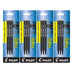 pilot frixion gel ink refills for erasable pens, fine point, black ink, 4 pack of 3 reffils each (77330)