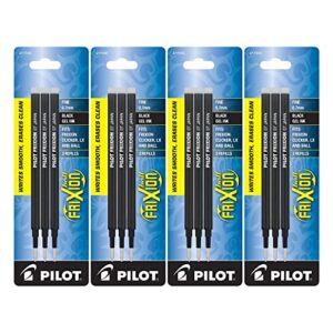 PILOT FriXion Gel Ink Refills for Erasable Pens, Fine Point, Black Ink, 4 Pack of 3 Reffils each (77330)