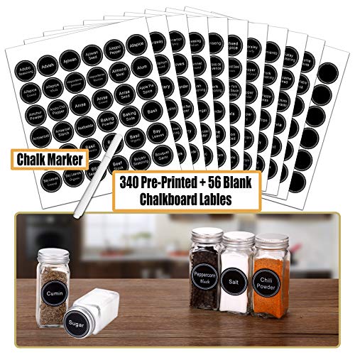 SWOMMOLY 36 Glass Spice Jars with 703 Spice Labels, Empty Square Spice Bottles 4 oz with Pour/Sift Shaker Lid, Airtight Cap, Chalk Marker and Funnel Complete Set