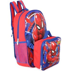 Ruz Spiderman Boys 16 Inch Backpack With Removable Matching Lunch Box Set (Red-Blue)