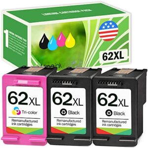 limeink remanufactured ink cartridge replacement for hp 62xl ink cartridges black and color for hp ink 62 xl for hp ink cartridges for hp envy 7640 printer for hp ink 62xl black and color combo 3 pack
