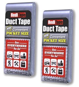 reditape travel size silver duct tape 2-pack – pocket size flat thin mini roll – for repairs outdoors emergency crafts – 1.88 inch x 5 yards per pack