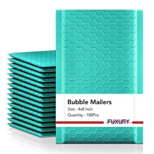 fuxury small bubble mailers 4×8 inch 100 pack, teal bubble mailer, self seal padded envelopes waterproof mailing envelopes bubble padded, bubble envelopes for shipping, small business, bulk #000