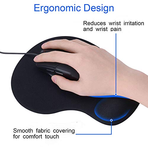 JIKIOU 2 Pack Ergonomic Mouse Pads with Comfortable and Cooling Gel Wrist Rest Support and Lycra Cloth, Non-Slip PU Base for Easy Typing Pain Relief, Durable and Washable for Easy Cleaning