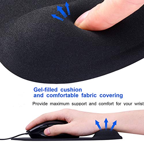 JIKIOU 2 Pack Ergonomic Mouse Pads with Comfortable and Cooling Gel Wrist Rest Support and Lycra Cloth, Non-Slip PU Base for Easy Typing Pain Relief, Durable and Washable for Easy Cleaning