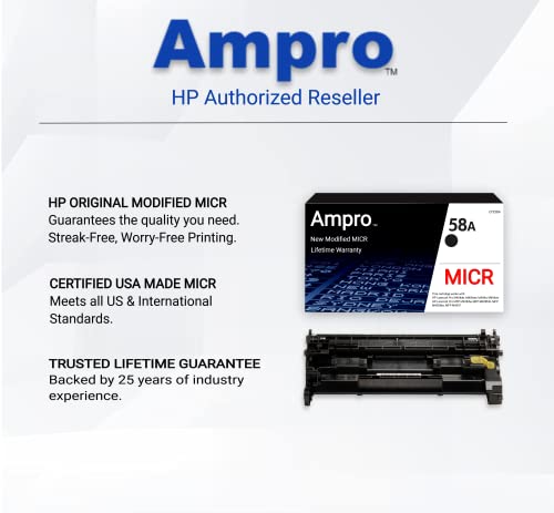 Ampro New OEM Modified CF258A MICR Toner Cartridge Replacement for CF258A 58A Cartridge for HP Laserjet Pro M404 M428 MFP Series (Prints 3000 Pages)