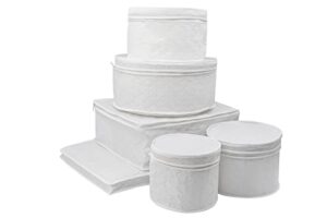 laminet 6 piece quilted dinnerware storage starter set – includes 4 plate cases, 1 cup case & platter case – white